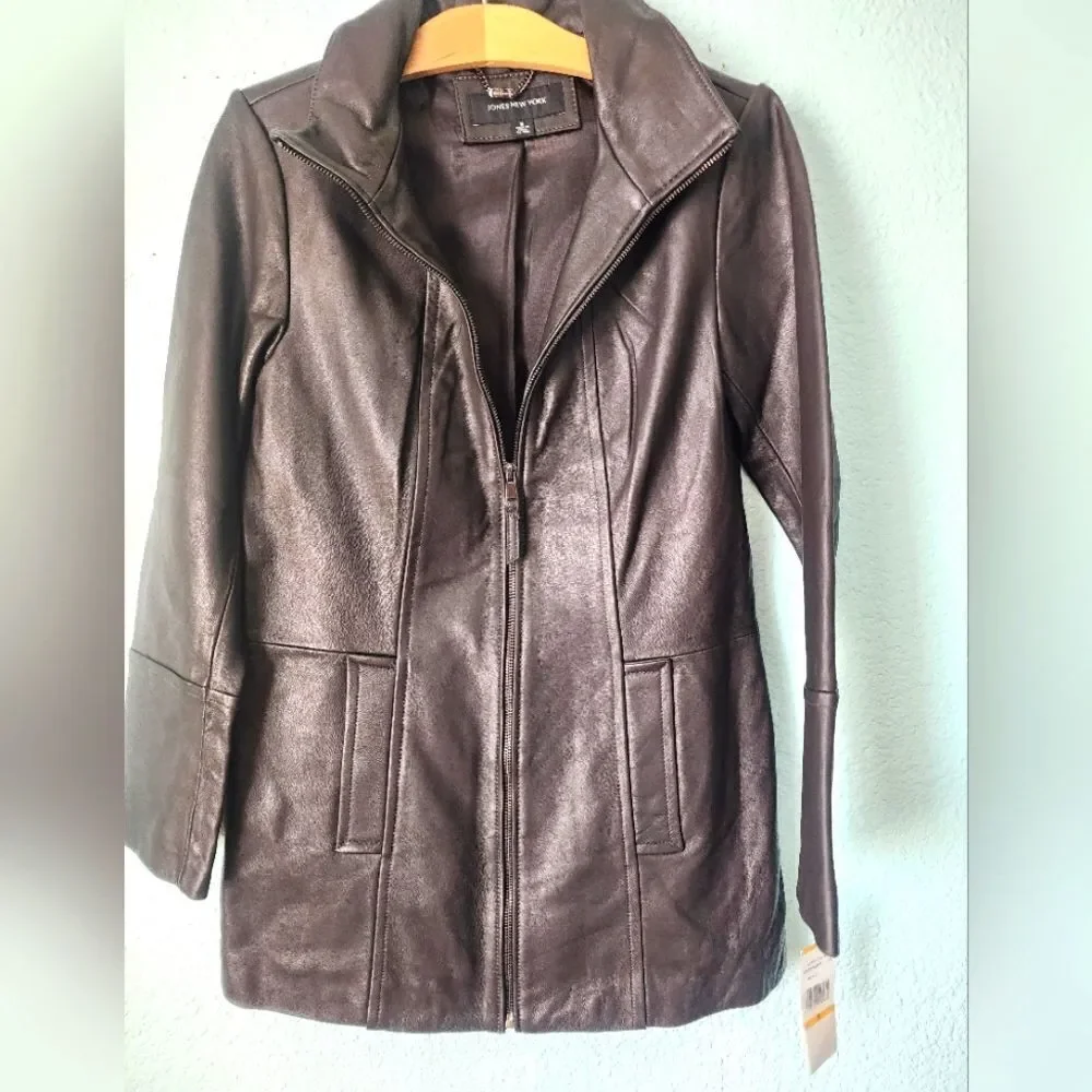Jones New York Chocolate Leather Jacket New With Tags